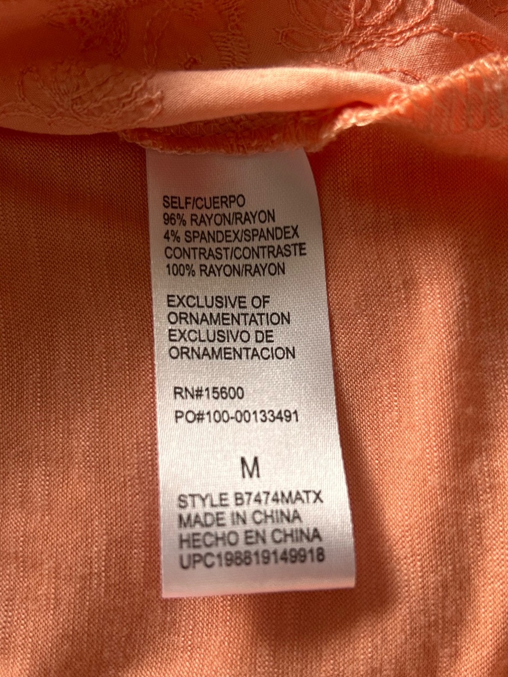 Democracy Peach 3/4 Sleeve Floral Embroidered Button-Down Shirt Size M - Picture 8 of 9